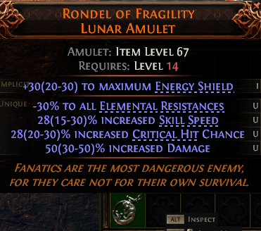 MMOJUGG Path of Exile 2 RONDEL OF FRAGILITY LUNAR AMULET#1148327 Details View of Item Function and Use