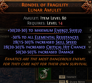 MMOJUGG Path of Exile 2 RONDEL OF FRAGILITY LUNAR AMULET#1148330 Details View of Item Function and Use