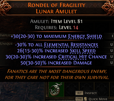 MMOJUGG Path of Exile 2 RONDEL OF FRAGILITY LUNAR AMULET#1148331 Details View of Item Function and Use