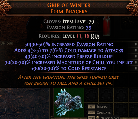 MMOJUGG Path of Exile 2 GRIP OF WINTER FIRM BRACERS#1148336 Details View of Item Function and Use