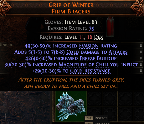 MMOJUGG Path of Exile 2 GRIP OF WINTER FIRM BRACERS#1148340 Details View of Item Function and Use