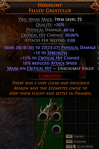 MMOJUGG Path of Exile 2 HOGHUNT FELLED GREATCLUB#1148342 Details View of Item Function and Use
