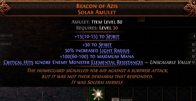 MMOJUGG Path of Exile 2 BEACON OF AZIS SOLAR AMULET#1148346 Details View of Item Function and Use