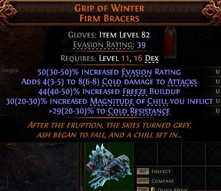 MMOJUGG Path of Exile 2 GRIP OF WINTER FIRM BRACERS#1148350 Details View of Item Function and Use