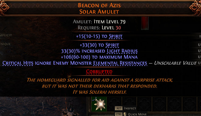 MMOJUGG Path of Exile 2 BEACON OF AZIS SOLAR AMULET#1148353 Details View of Item Function and Use