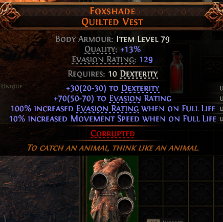MMOJUGG Path of Exile 2 FOXSHADE QUILTED VEST#1148357 Details View of Item Function and Use
