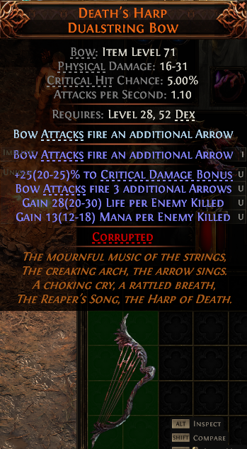 MMOJUGG Path of Exile 2 DEATH'S HARP DUALSTRING BOW#1148398 Details View of Item Function and Use