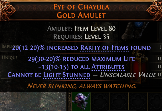 MMOJUGG Path of Exile 2 EYE OF CHAYULA GOLD AMULET#1148414 Details View of Item Function and Use