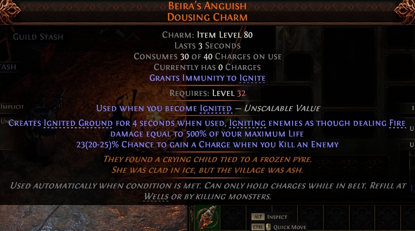 MMOJUGG Path of Exile 2 BEIRA'S ANGUISH DOUSING CHARM#1148510 Details View of Item Function and Use