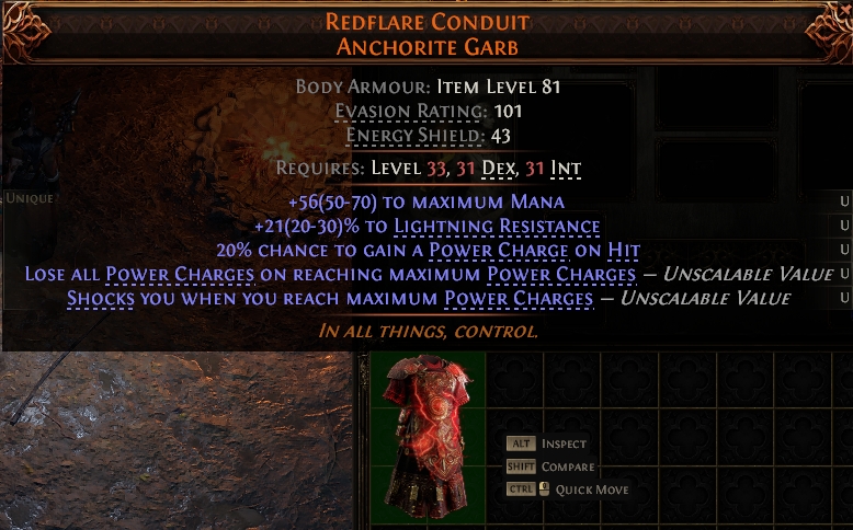 MMOJUGG Path of Exile 2 REDFLARE CONDUIT ANCHORITE GARB#1148518 Details View of Item Function and Use