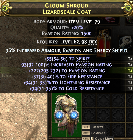 MMOJUGG Path of Exile 2 GLOOM SHROUD LIZARDSCALE COAT#1148578 Details View of Item Function and Use