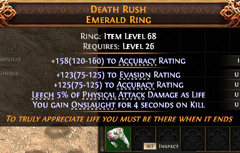 MMOJUGG Path of Exile 2 DEATH RUSH EMERALD RING#1148582 Details View of Item Function and Use