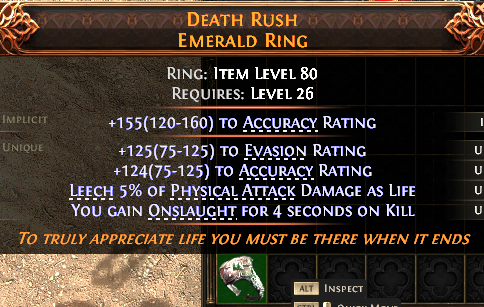 MMOJUGG Path of Exile 2 DEATH RUSH EMERALD RING#1148583 Details View of Item Function and Use