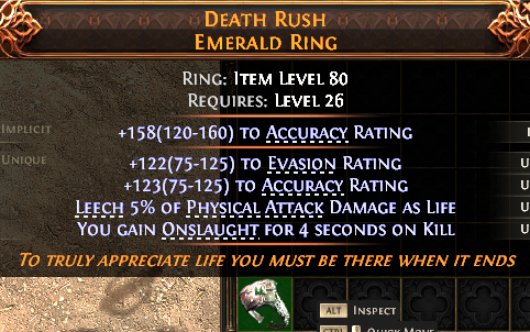 MMOJUGG Path of Exile 2 DEATH RUSH EMERALD RING#1148586 Details View of Item Function and Use