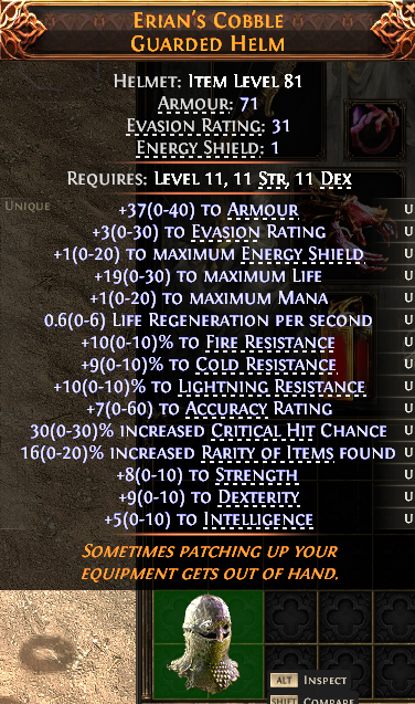 MMOJUGG Path of Exile 2 ERIAN'S COBBLE GUARDED HELM#1148587 Details View of Item Function and Use