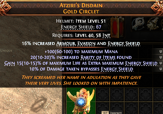 MMOJUGG Path of Exile 2 ATZIRI'S DISDAIN GOLD CIRCLET#1148603 Details View of Item Function and Use