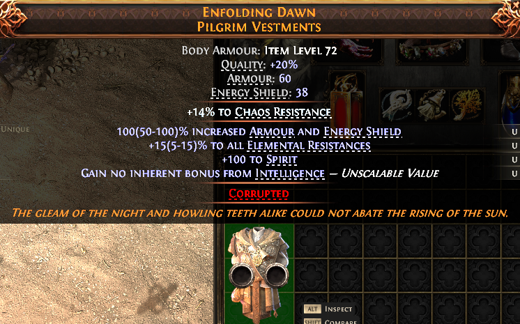 MMOJUGG Path of Exile 2 ENFOLDING DAWN PILGRIM VESTMENTS#1148612 Details View of Item Function and Use