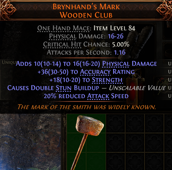MMOJUGG Path of Exile 2 BRYNHAND'S MARK WOODEN CLUB#1148639 Details View of Item Function and Use