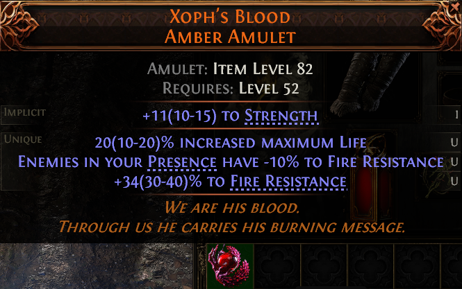 MMOJUGG Path of Exile 2 XOPH'S BLOOD AMBER AMULET#1148650 Details View of Item Function and Use