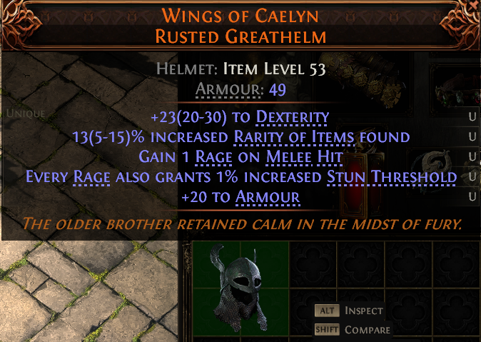 MMOJUGG Path of Exile 2 WINGS OF CAELYN RUSTED GREATHELM#1148748 Details View of Item Function and Use