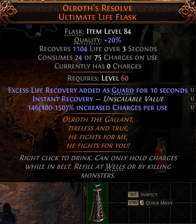 MMOJUGG Path of Exile 2 OLROTHS RESOLVE ULTIMATE LIFE FLASK#1148792 Details View of Item Function and Use