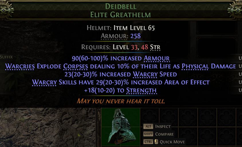 MMOJUGG Path of Exile 2 DEIDBELL ELITE GREATHELM#1148846 Details View of Item Function and Use