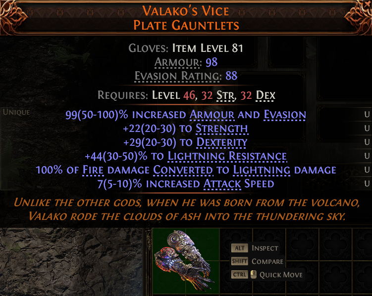 MMOJUGG Path of Exile 2 VALAKO'S VICE PLATE GAUNTLETS#1148850 Details View of Item Function and Use