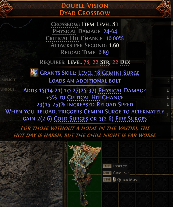 MMOJUGG Path of Exile 2 DOUBLE VISION DYAD CROSSBOW#1148855 Details View of Item Function and Use