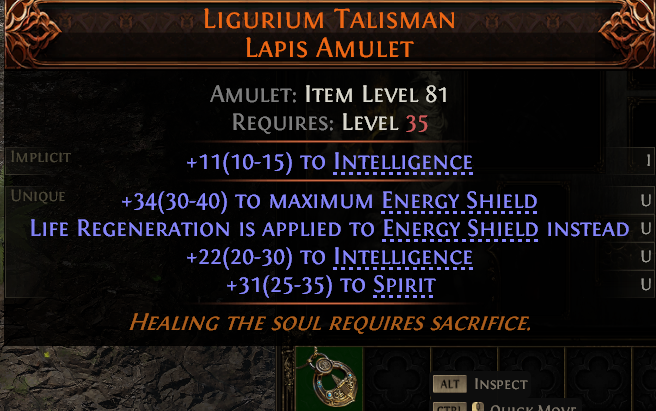 MMOJUGG Path of Exile 2 LIGURIUM TALISMAN LAPIS AMULET#1148857 Details View of Item Function and Use