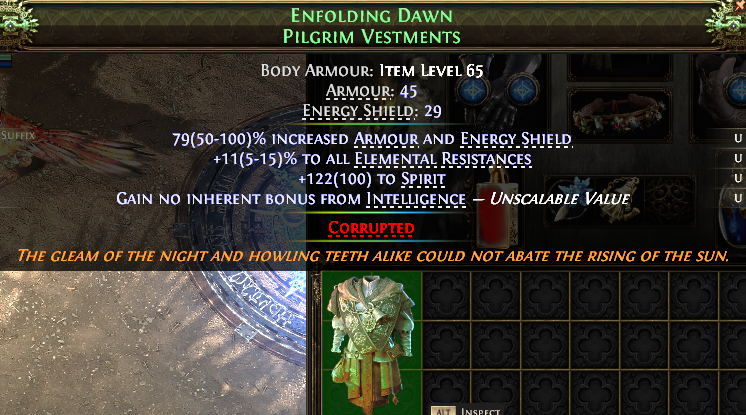 MMOJUGG Path of Exile 2 ENFOLDING DAWN PILGRIM VESTMENTS#1148880 Details View of Item Function and Use