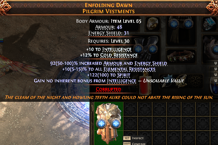 MMOJUGG Path of Exile 2 ENFOLDING DAWN PILGRIM VESTMENTS#1148881 Details View of Item Function and Use