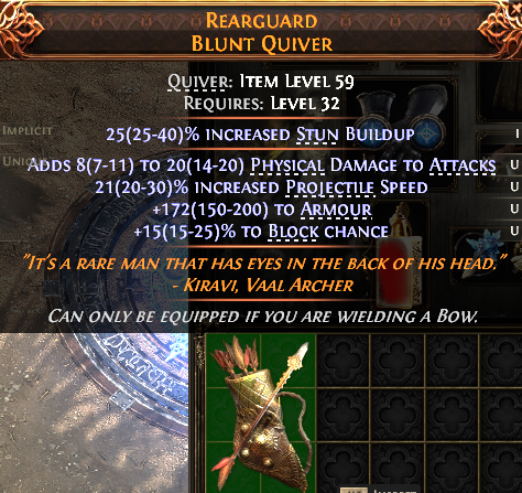 MMOJUGG Path of Exile 2 REARGUARD BLUNT QUIVER#1148911 Details View of Item Function and Use