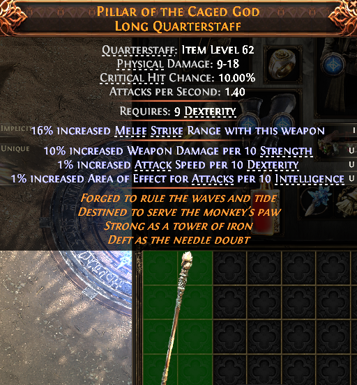 MMOJUGG Path of Exile 2 PILLAR OF THE CAGED GOD LONG QUARTERSTAFF#1148918 Details View of Item Function and Use