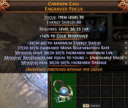 MMOJUGG Path of Exile 2 CARRION CALL ENGRAVED FOCUS#1148924 Details View of Item Function and Use
