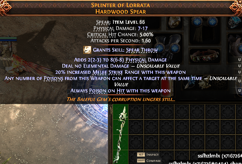 MMOJUGG Path of Exile 2 SPLINTER OF LORRATA HARDWOOD SPEAR#1148934 Details View of Item Function and Use