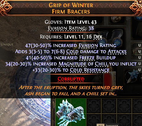MMOJUGG Path of Exile 2 GRIP OF WINTER FIRM BRACERS#1148936 Details View of Item Function and Use