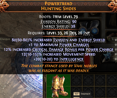 MMOJUGG Path of Exile 2 POWERTREAD HUNTING SHOES#1148941 Details View of Item Function and Use