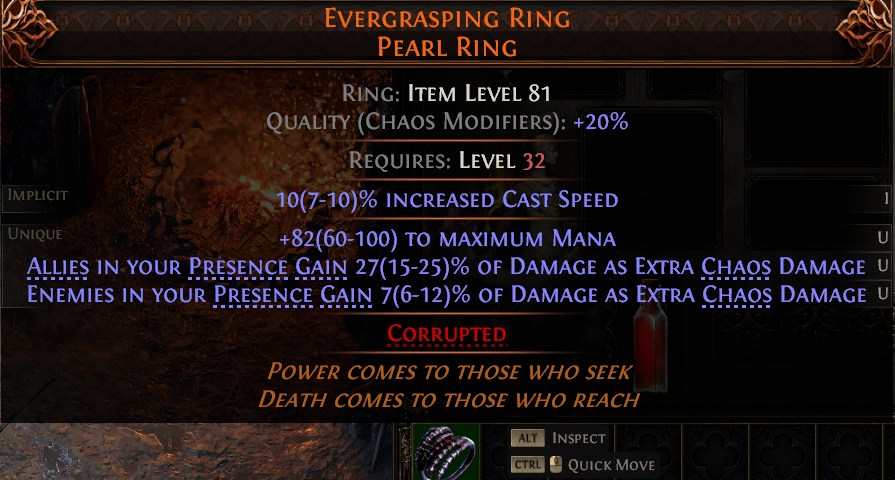 MMOJUGG Path of Exile 2 EVERGRASPING RING PEARL RING#1149266 Details View of Item Function and Use