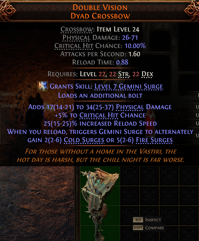 MMOJUGG Path of Exile 2 DOUBLE VISION DYAD CROSSBOW#1149411 Details View of Item Function and Use
