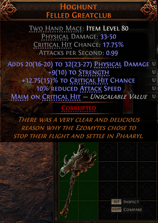 MMOJUGG Path of Exile 2 HOGHUNT FELLED GREATCLUB#1149413 Details View of Item Function and Use