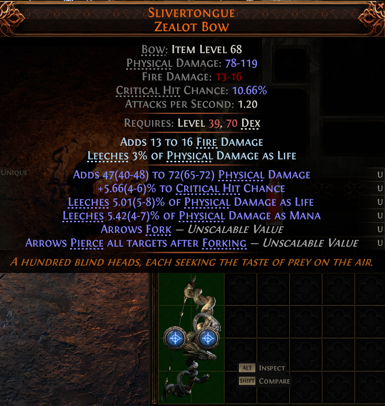 MMOJUGG Path of Exile 2 SLIVERTONGUE ZEALOT BOW#1149420 Details View of Item Function and Use