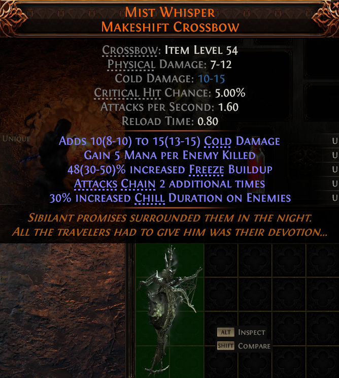 MMOJUGG Path of Exile 2 MIST WHISPER MAKESHIFT CROSSBOW#1149423 Details View of Item Function and Use