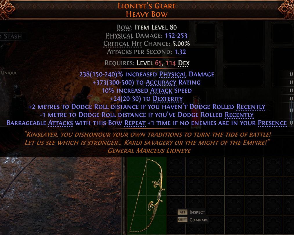 MMOJUGG Path of Exile 2 LIONEYE'S GLARE HEAVY BOW#1149424 Details View of Item Function and Use