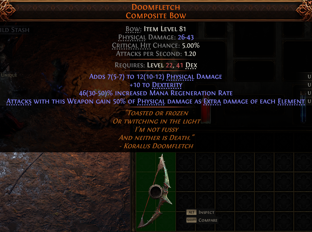 MMOJUGG Path of Exile 2 DOOMFLETCH COMPOSITE BOW#1149429 Details View of Item Function and Use