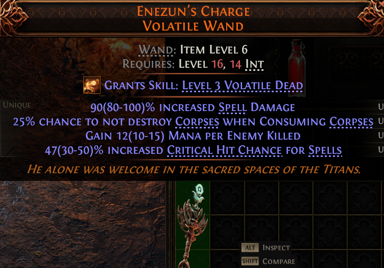 MMOJUGG Path of Exile 2 ENEZUN'S CHARGE VOLATILE WAND#1149443 Details View of Item Function and Use