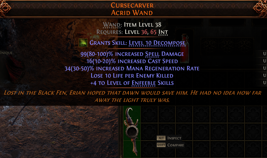MMOJUGG Path of Exile 2 CURSECARVER ACRID WAND#1149445 Details View of Item Function and Use