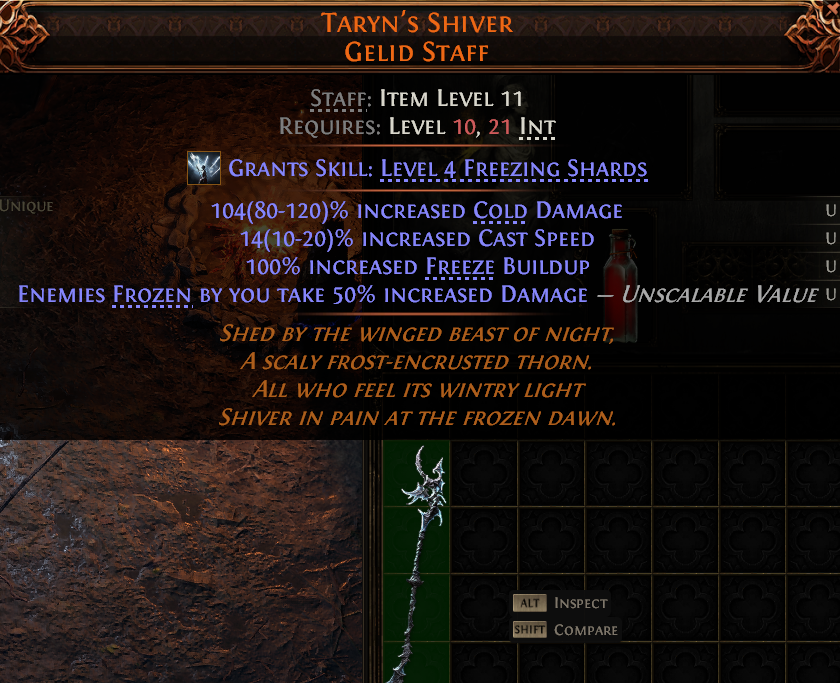 MMOJUGG Path of Exile 2 TARYN'S SHIVER GELID STAFF#1149452 Details View of Item Function and Use