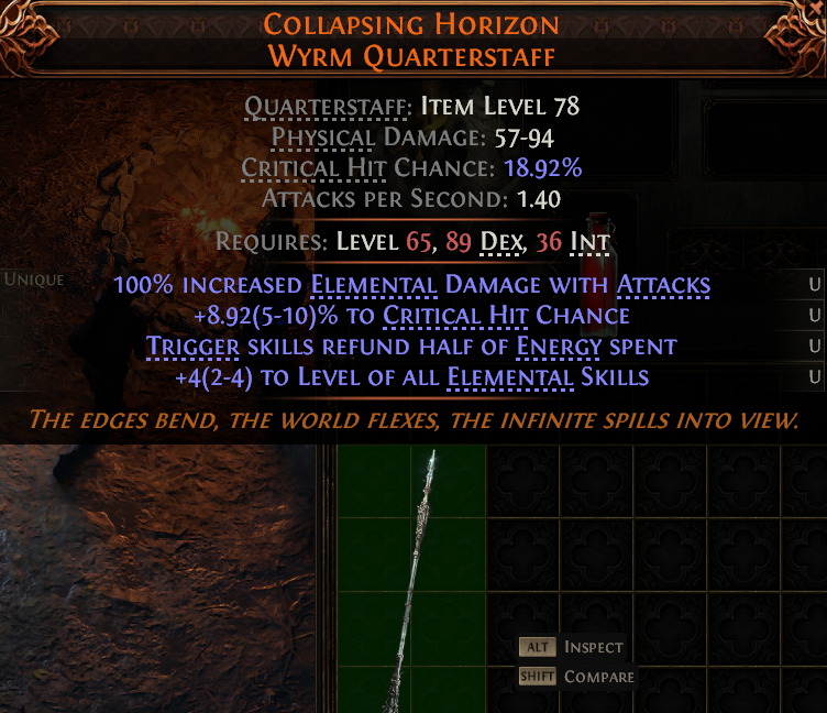 MMOJUGG Path of Exile 2 COLLAPSING HORIZON WYRM QUARTERSTAFF#1149453 Details View of Item Function and Use