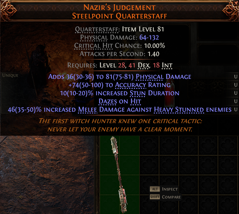 MMOJUGG Path of Exile 2 NAZIR'S JUDGEMENT STEELPOINT QUARTERSTAFF#1149454 Details View of Item Function and Use