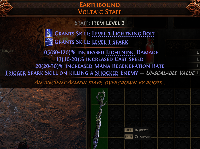 MMOJUGG Path of Exile 2 EARTHBOUND VOLTAIC STAFF#1149455 Details View of Item Function and Use